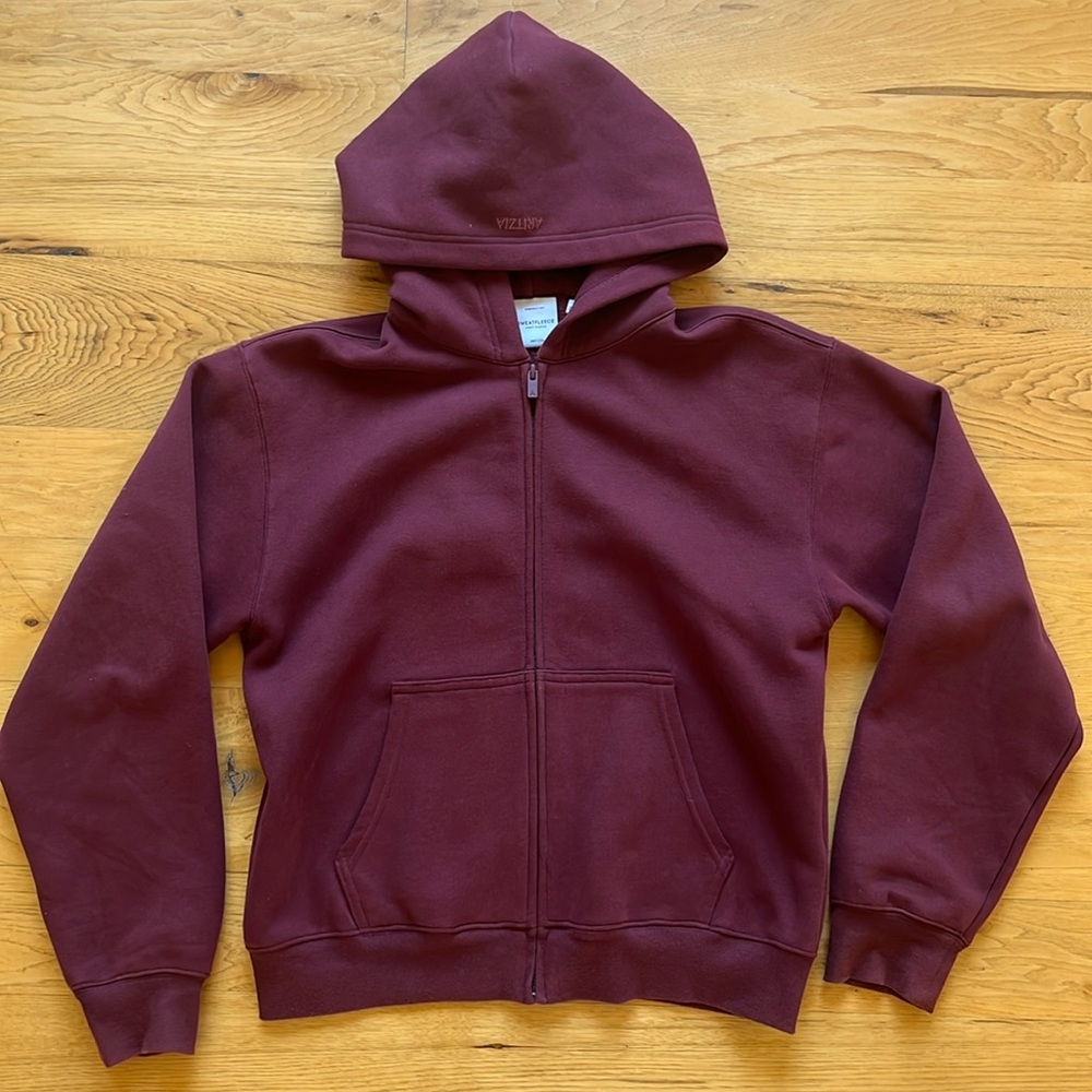 Aritzia Cozy Sweatfleece Perfect Zip Hoodie Sumac Burgundy Size Medium